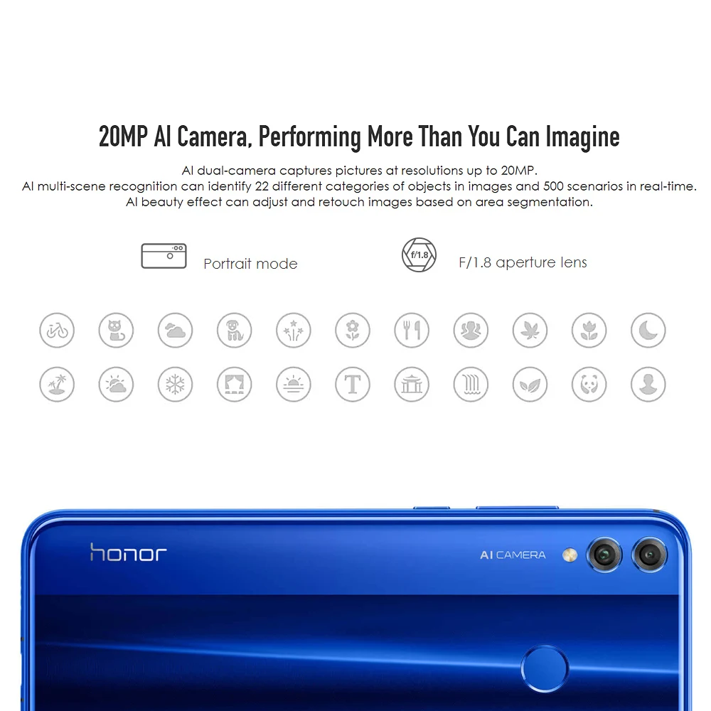 Глобальная версия Honor 8X, мобильный телефон, Безель, 6,5 дюймов, 4 Гб, 128 ГБ, Восьмиядерный, 20 МП, 3750 мА/ч, отпечаток пальца, Android 8,1