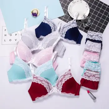 

Women Teen Girls Lace Patchwork Bra Sets Smooth Wire Free Bras