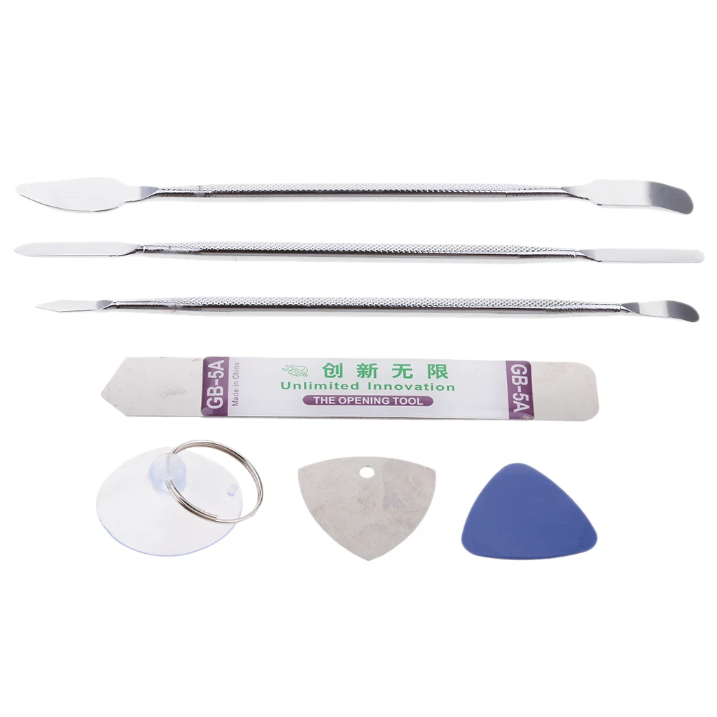 7pcs Metal Opening Pry Tool Pry Bar + Long Board Spudger + Suction Cup + Triangle Paddle Disassemble Repair Kit Set