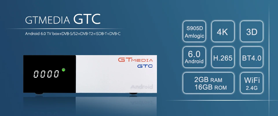 CCcam IP ТВ оригинальная коробка GTMEDIA GTT2 ТВ коробка DVB-t/T2/кабель H.265 2G 8G Android 6,0 и встроенным модулем Wi-Fi Google Cast Media Player