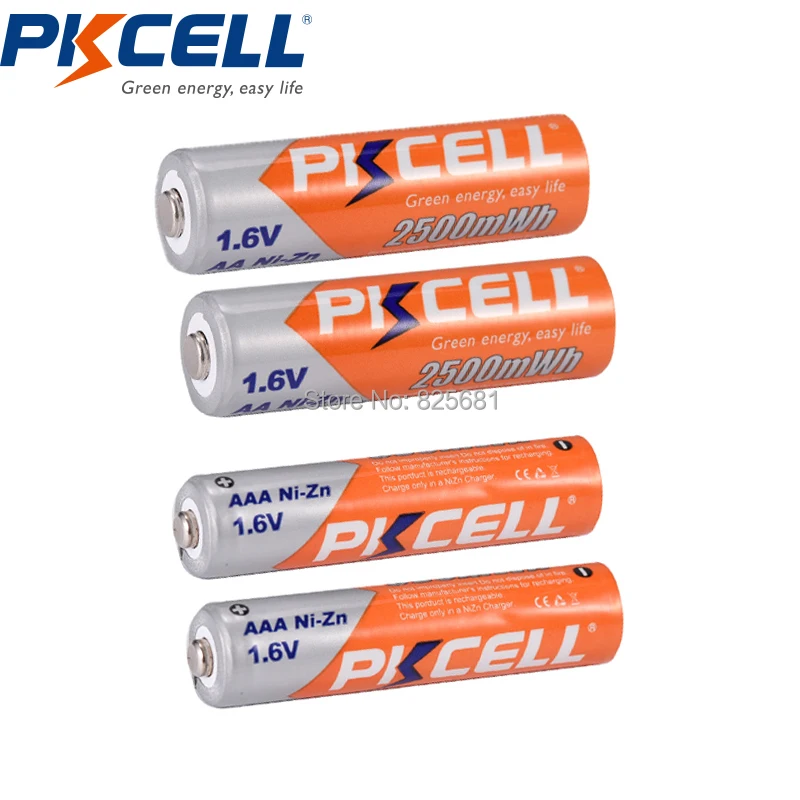 

PKCELL Battery Rechargeable NIZN Batteries AAA 900mWh 2Pcs and 2Pcs AA 2500mWh with 1Pc Battery Storage Case for AA AAA Batteria