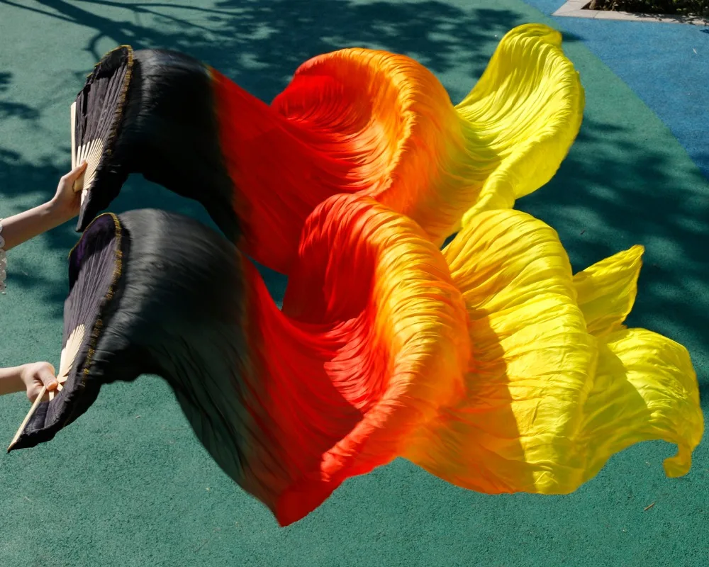 2017 female high quality Pasang perut 100% sutra FAN kerudung merah muda untuk ungu menjadi biru black + red +yellow 2017 female high quality Pasang perut 100% sutra FAN kerudung merah muda untuk ungu menjadi biru black + red +yellow