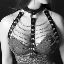 Кожаный жгут для женщин Панк Harajuku бюст чулок подвязка Сексуальная цепочка для колье пояс подтяжки Талия Связывание БДСМ клетка