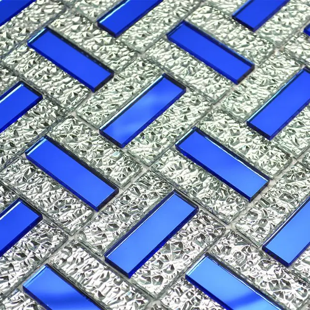 Shinny Blue Silve Gold Flat Mirror Glass Mosaic tiles for DIY showroom
