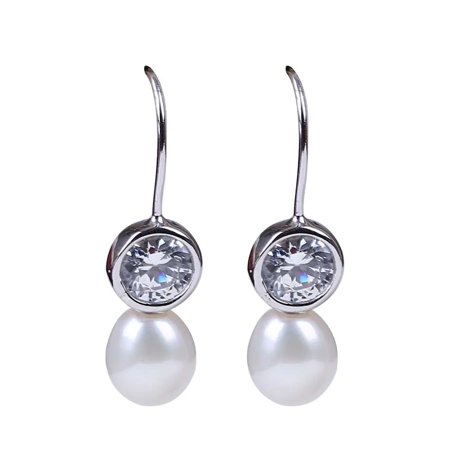 

New Water Drop Shape Natural Freshwater Pearl White Earring 925 Sterling Silver Pin For Women Gifts Classic
