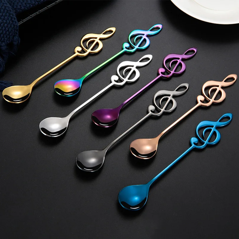 

2019 New Stainless Musical Note Shaped Coffee Spoon Coffee Stirring Scoop Milk Tea Drink Cafe Scoop Creative Flatware