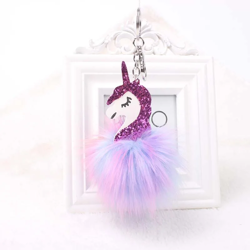 Anime Unicorn Plush Doll Toys Fluffy Pom Pom Key Pendant Cartoon Unicornio Licorne Plush Toys Peluches Stuffed Doll