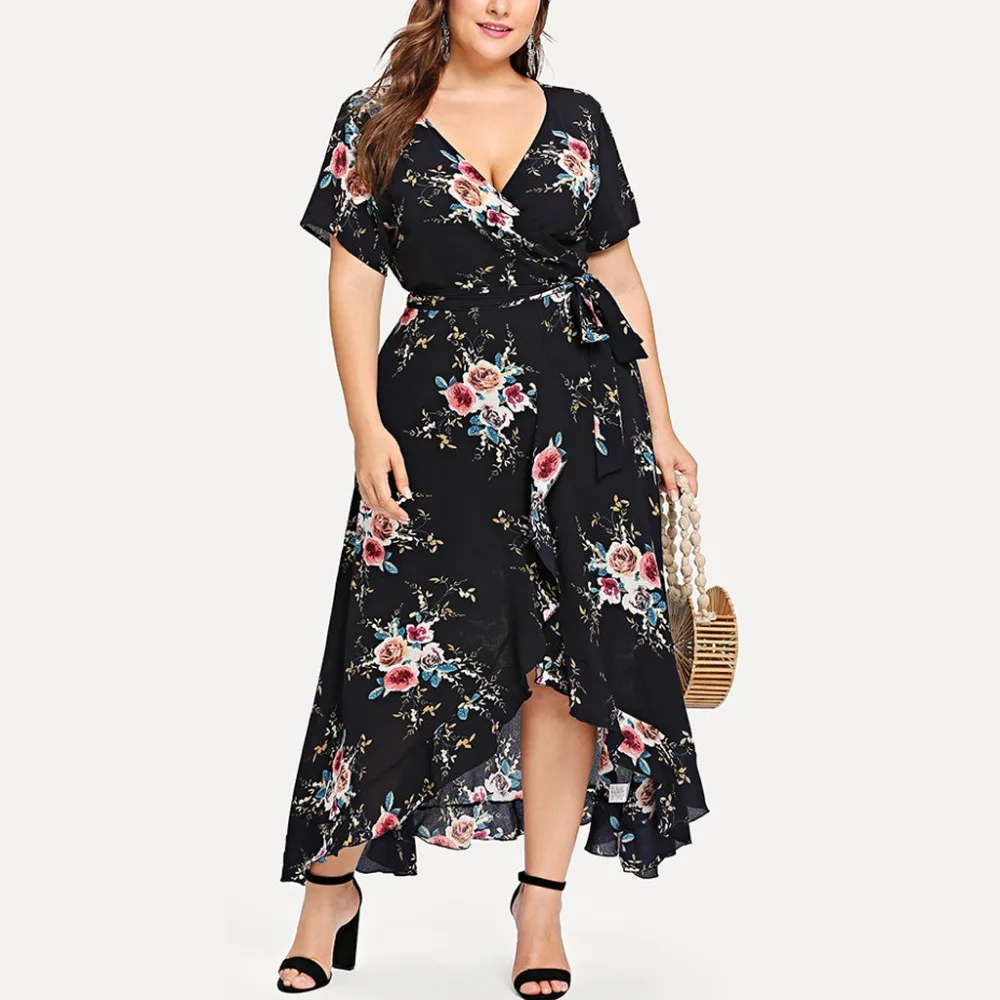 

Plus Size Vestidos Women Casual Short Sleeve Boho Flower Print Long Dress Summer Dresses Large Size ropa mujer verano 2019 BB4