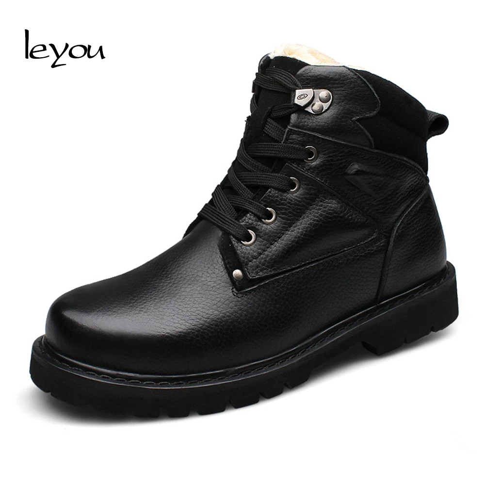 Leyou Men Winter Snow Boots Ankle Boots Men Genuin...