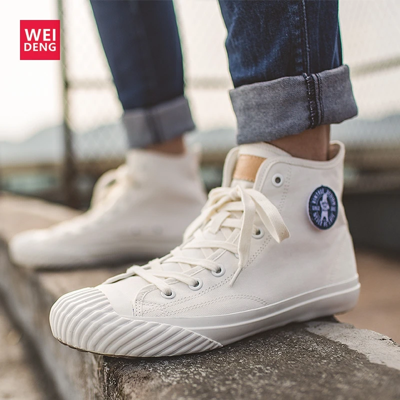 WeiDeng Man Okayama Canvas Ins Fashion Shoe Wear Brand Lace Up Meshed Breathable Boots Ankle Snow Vulcanize Work 2019 Spring