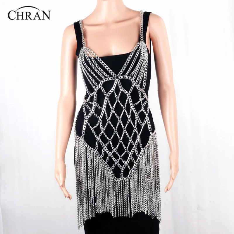 CHRAN Luxury Women Sexy Silver Mesh Bra Harness Necklace Body Chain Waist Belly Chain Jewelry Tassels Beach Bikini CHRAN Luxury Women Sexy Silver Mesh Bra Harness Necklace Body Chain Waist Belly Chain Jewelry Tassels Beach Bikini
