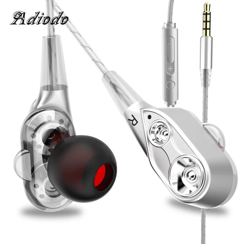 Adiodo CK8 HiFi Wired Earphone Dual-Dynamic Quad-core Speaker 3.5mm In-ear earbuds Flexible Cable with Microphone | Электроника