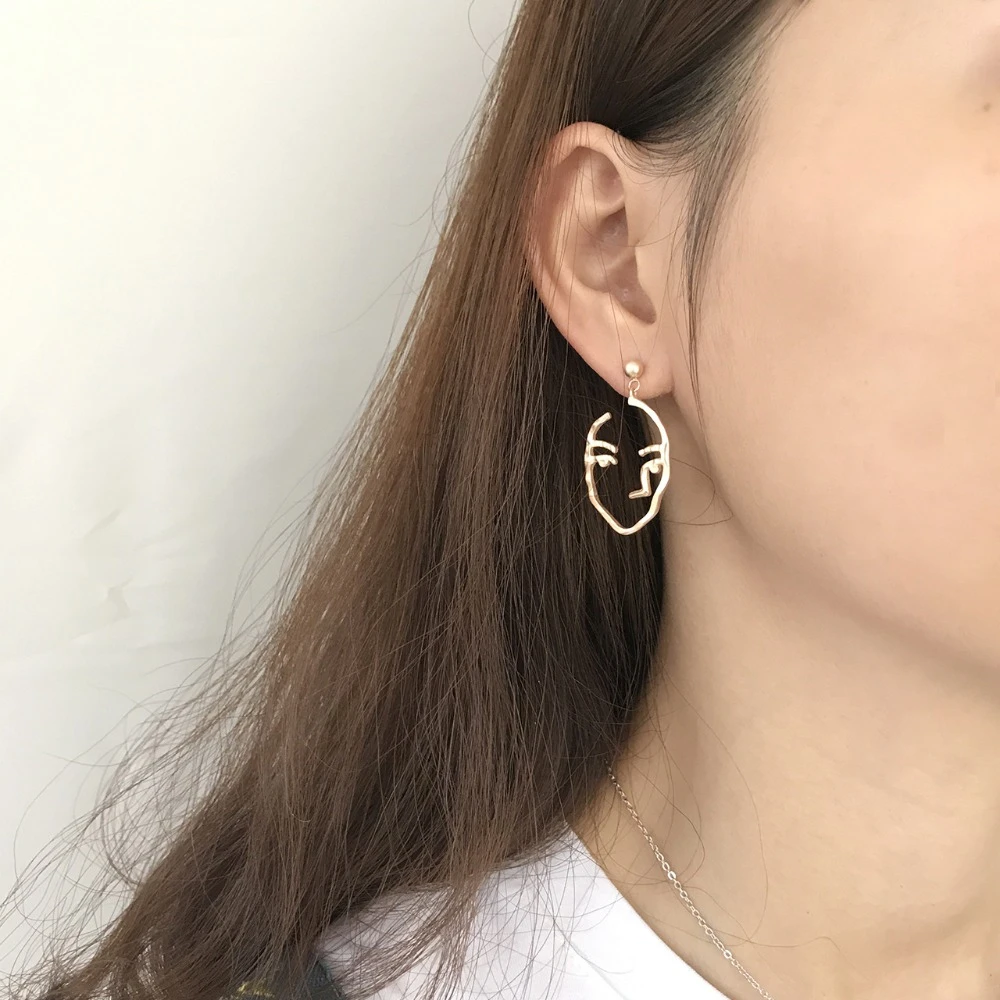 Pendientes colgantes de cara humana para mujer, aretes 100% Plata de Ley 925, de perfil, Oro antialergias, para con forma de gota| - AliExpress