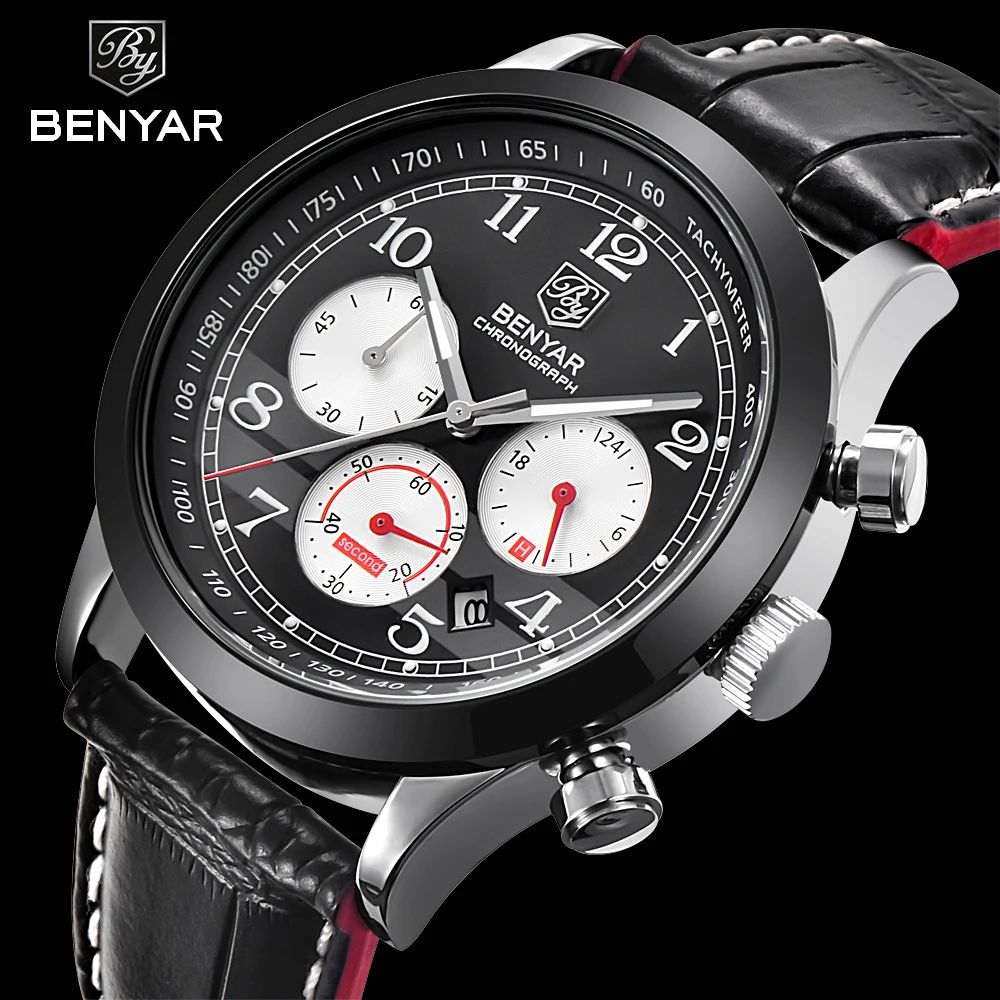 Benyar Fashion Mens Watches Top Brand Luxury Chronograph Sport Watch