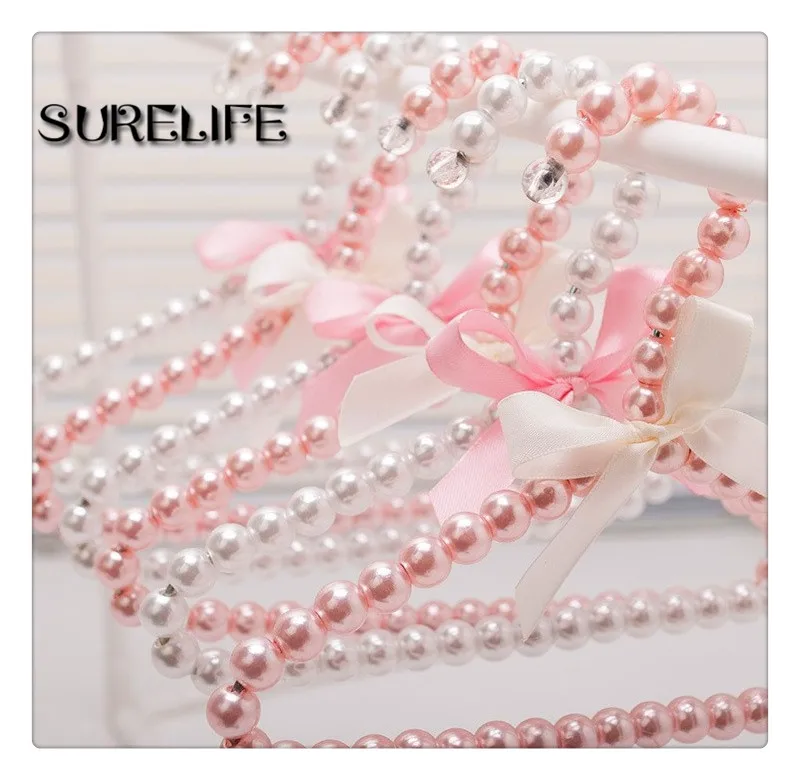 

5pcs Plastic Pearl Beaded Bow Clothes Dress Coat Hangers Weding For Kid Children
