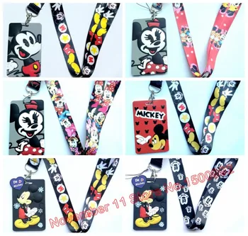 

mixed 10pcs mickey cartoon Holder Identity Badge with Lanyard Neck Strap Card Bus ID Holders With Key Chain QW-641
