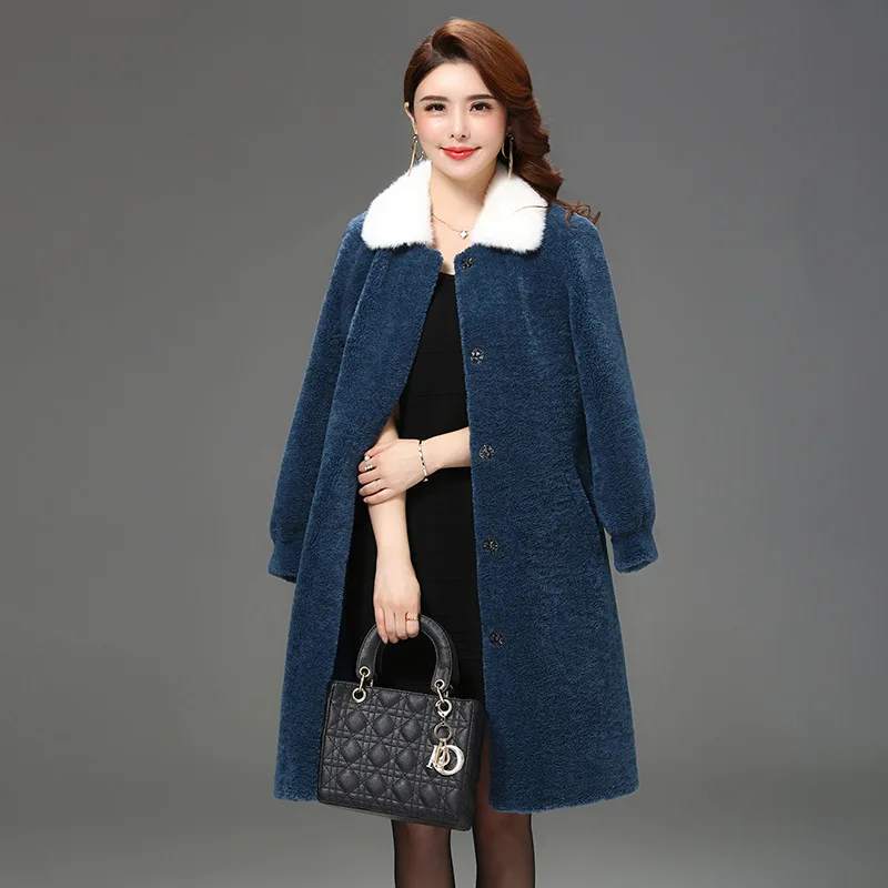 

Winter Coat Women Real Fur Coat Sheep Shearing Wool Jacket Womens Mink Fur Collar Jacket Warm Overcoat Abrigo Mujer 8831 YY460