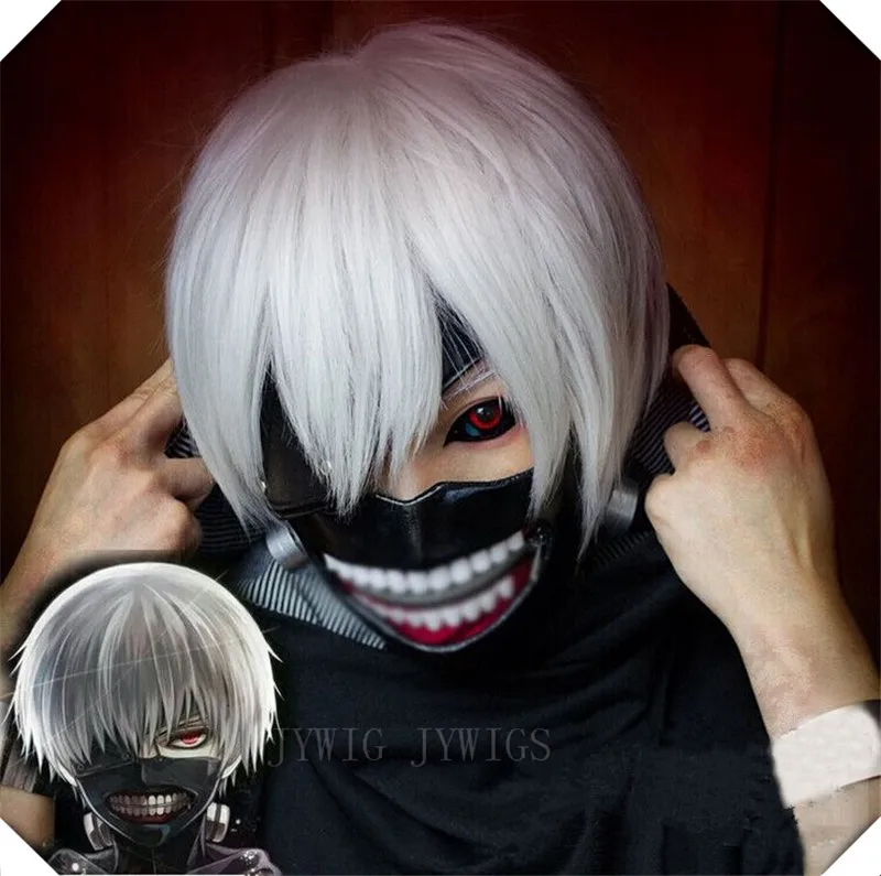 Harajuku Anime Tokyo Ghoul Wig White Cosplay  Short Straight Synthetic Hair Wigs