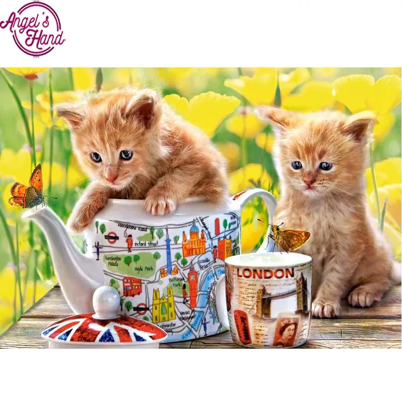 Full square diamond embroidery Cats and tea sets Butterfly diamond mosaic full square painting stitch crystal diamond painting