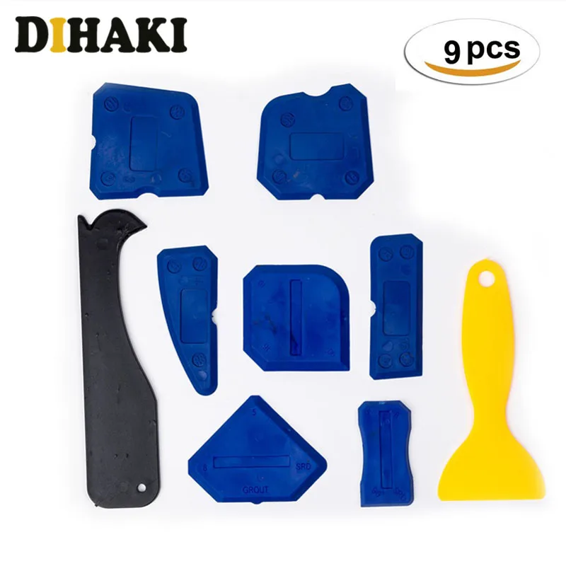 

9 Pcs Caulking Tool Kit Silicone Sealant Finishing Tools Grout Scraper Caulk Remover Scraper Floor Tile edges Cleaner Hand Tool