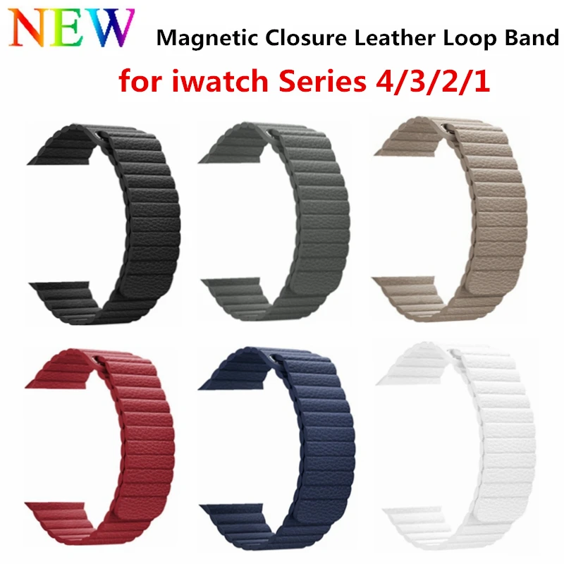 

2019 Sunset Adjustable Magnetic Genuine leather loop band for apple watch series 1/2/3 4 replacement band 38mm/42mm/40mm/44mm