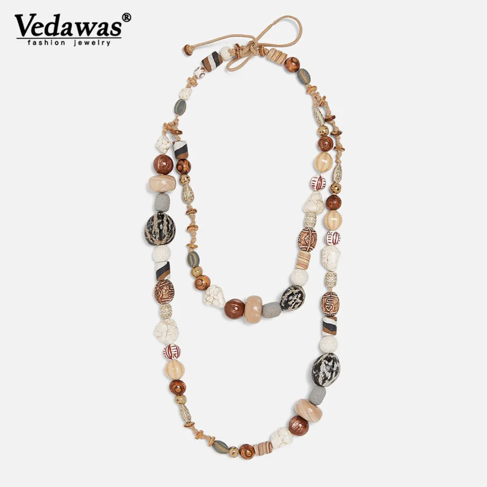 

Vedawas ZA Bohemian Wooden Beads Layer Chain Pendant Necklace Women Ethnic Statement Necklace Party Chokers Jewelry xg2903