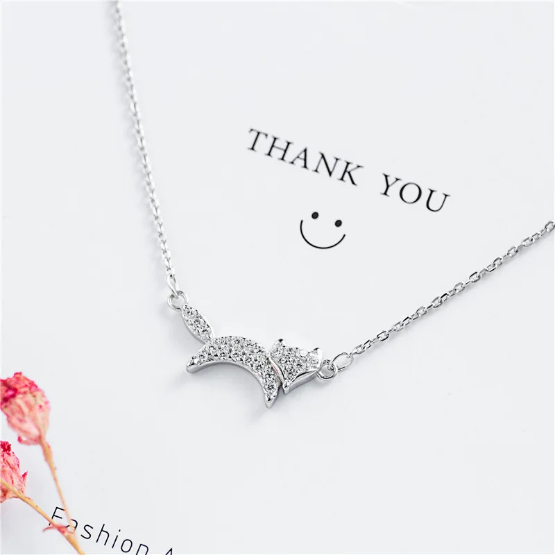 Fox full zircon necklace woman 100% 925 Sterling silver nacklace Jewellery Clavicle chain pendant charms chocker silver necklace