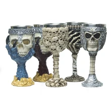 Beste Förderung 210 ml Skeleton Edelstahl Wein Becher Flasche Kopf Wodka Schuss 3D Neuheit Schädel Kopf Tasse