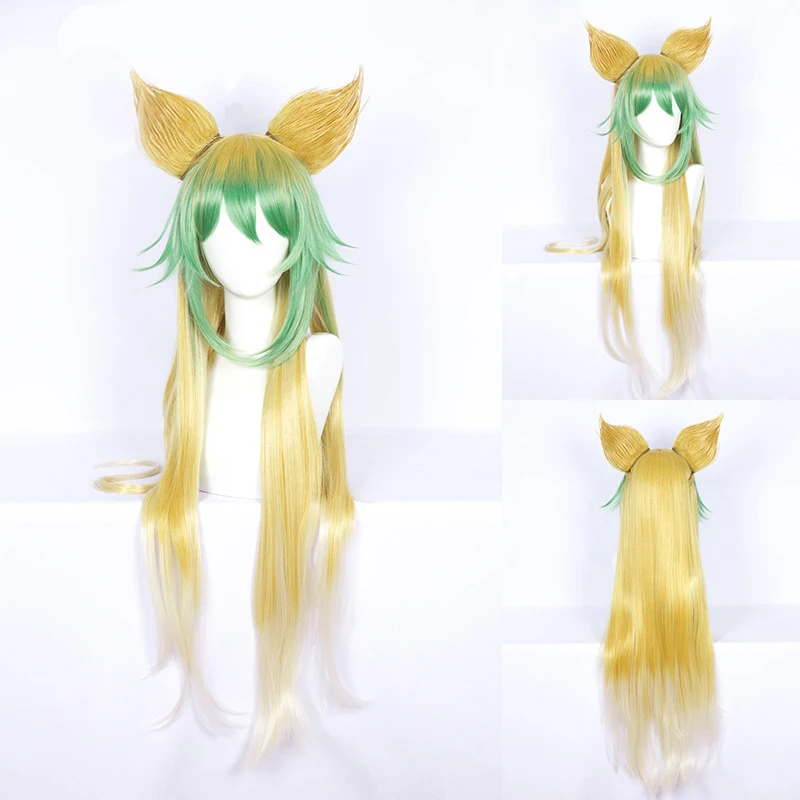 

Fate Apocrypha Atalanta Cosplay Wig for Women 100cm Long Straight Heat Resistant Synthetic Hair Wig Green Yellow Costume Party