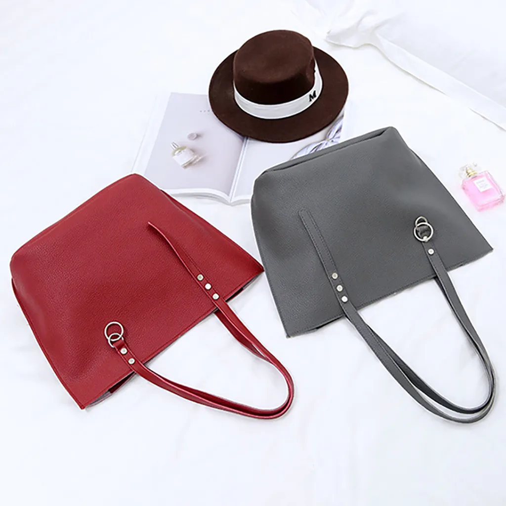 4Pcs Folding Women Big Size Handbag Tote Ladies Casual Pattern Leather Shoulder Bag+Crossbody Bag+Handbag+Wallet#3