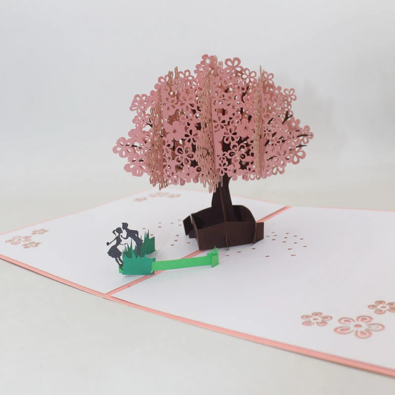  3 Kind 3D Laser Cut Handmade Father's Day Mother's Day Valentine's Day Sakura Tree Paper Invitation - 33016648468