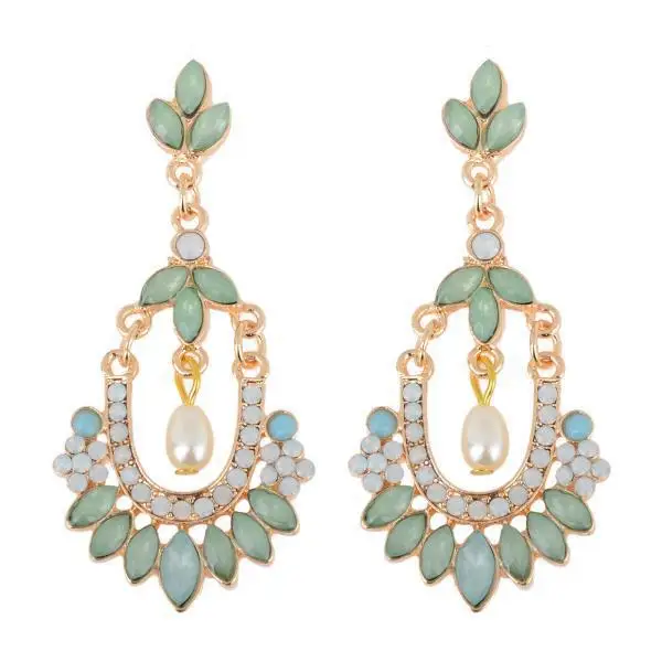 

20Pairs/lot Gold Artificial Gem Flower Drop Earrings Big Flower Drop Earrings Green Crystal Rhinestone Pearl Dangle Earrings