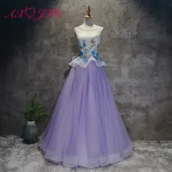 AXJFU Фиолетовый кружева pirncess вечернее платье белое кружево синий цветок фиолетовое вечернее платье вечерние оборками вечернее платье YDY455