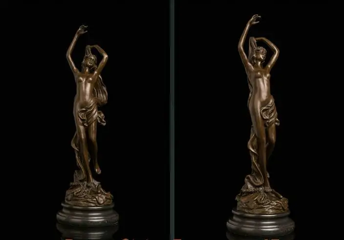 

Art Deco Sculpture "Girl In the Wind" Nude Woman Girl Bronze Statue Signed