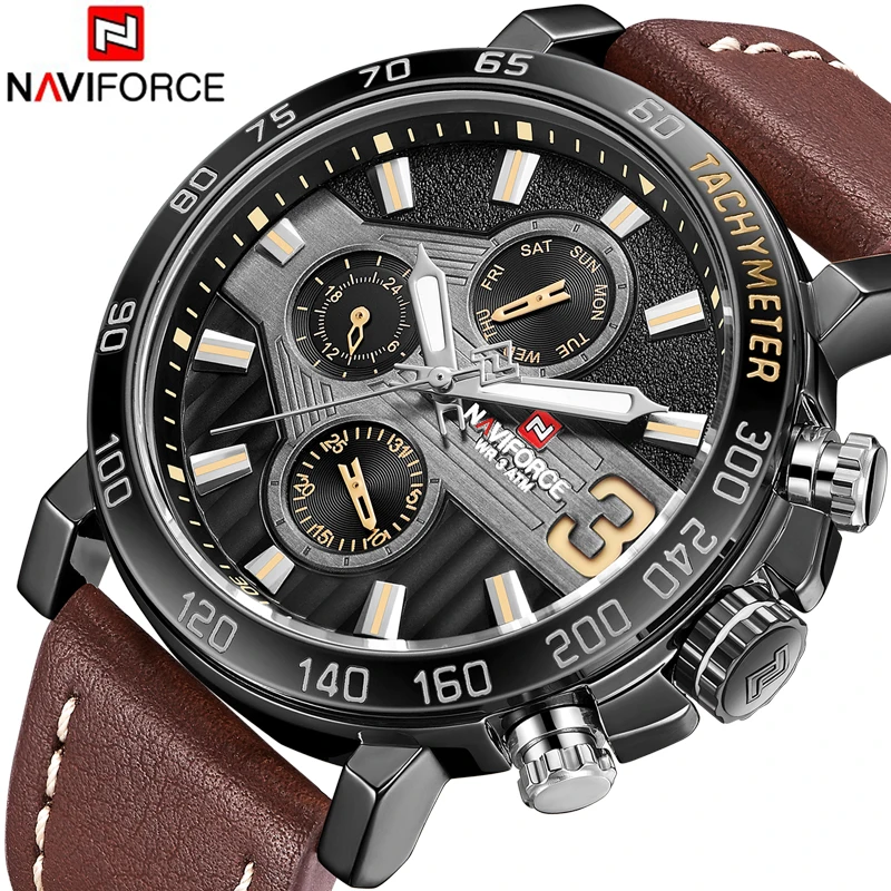 Топ люксовый бренд NAVIFORCE мужские спортивные часы мужские кожаные армейские военные водонепроницаемые часы Мужские кварцевые наручные часы Masculino