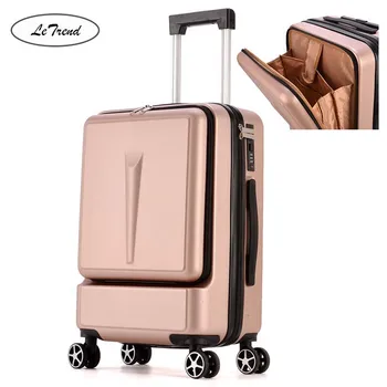 

LeTrend 20 inch Creative Flip cover Rolling Luggage Spinner Cabin laptops Trolley Women/men Carry Ons Business Suitcase Wheels