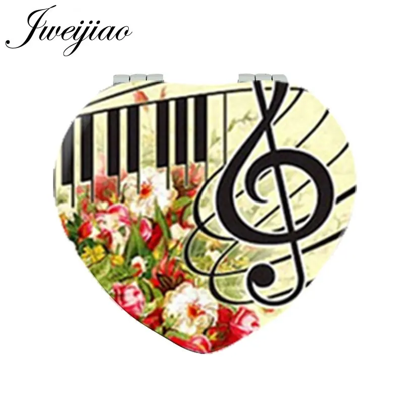 

JWEIJIAO Piano Keyboard Musical Note Flowers Heart Pocket Mirror PU Leather Compact Folding 1x/2x Makeup Mirror for Music Lovers