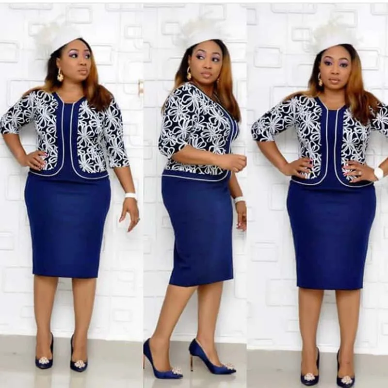  African Clothes Elegant Bodycon Dress Women Office Lady 2019 Printed Patchwork Half Sleeve High Wai
