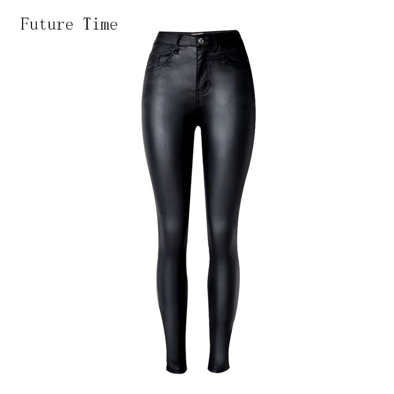 Comprar 2018 de las mujeres de la moda Jeans de cintura alta slim Skinny Mujer Vaqueros de cuero de imitación Jeans stretch Mujer Vaqueros pantalones lápiz C1075