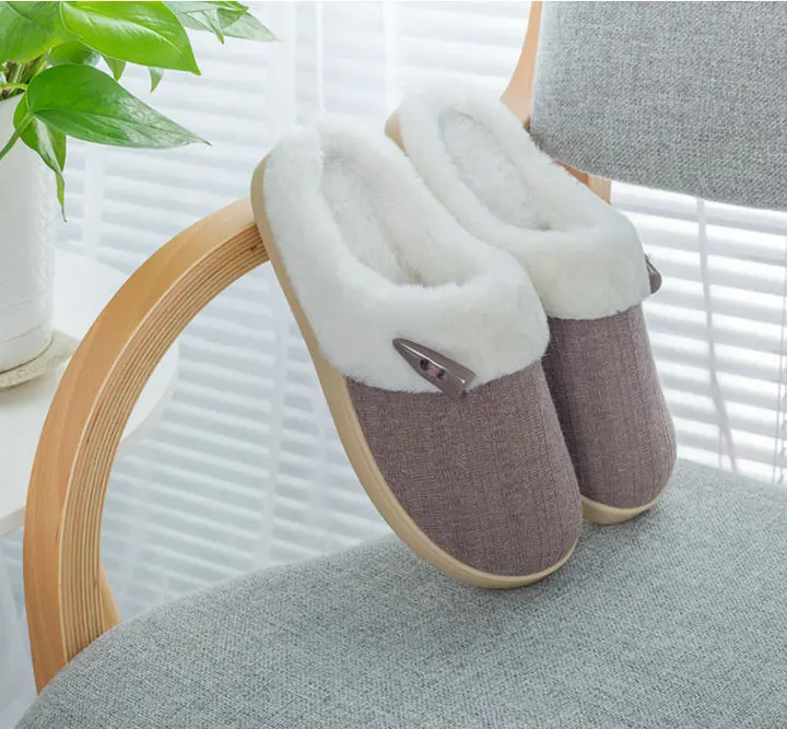 Unisex Comfort Knitted Cotton Slippers Washable Flat Closed Toe Ultra Lightweight Indoor Shoes TPR Non-slip Sole Slippers (4)