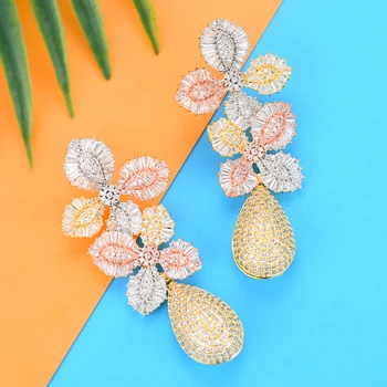 

GODKI 58MM Luxury Flowers drop dangle Earrings For Women Accessories Full Cubic Zirconia Earrings Jewelry pendientes mujer moda