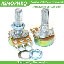 10 pces wh148 3pin 20mm potenciômetro B1K-B1M ohm b1k b2k b5k b10k b20k b50k b100k b500k b1m 1 k 2 k 5 k 10 k 50 k 100 k 500 k com porca