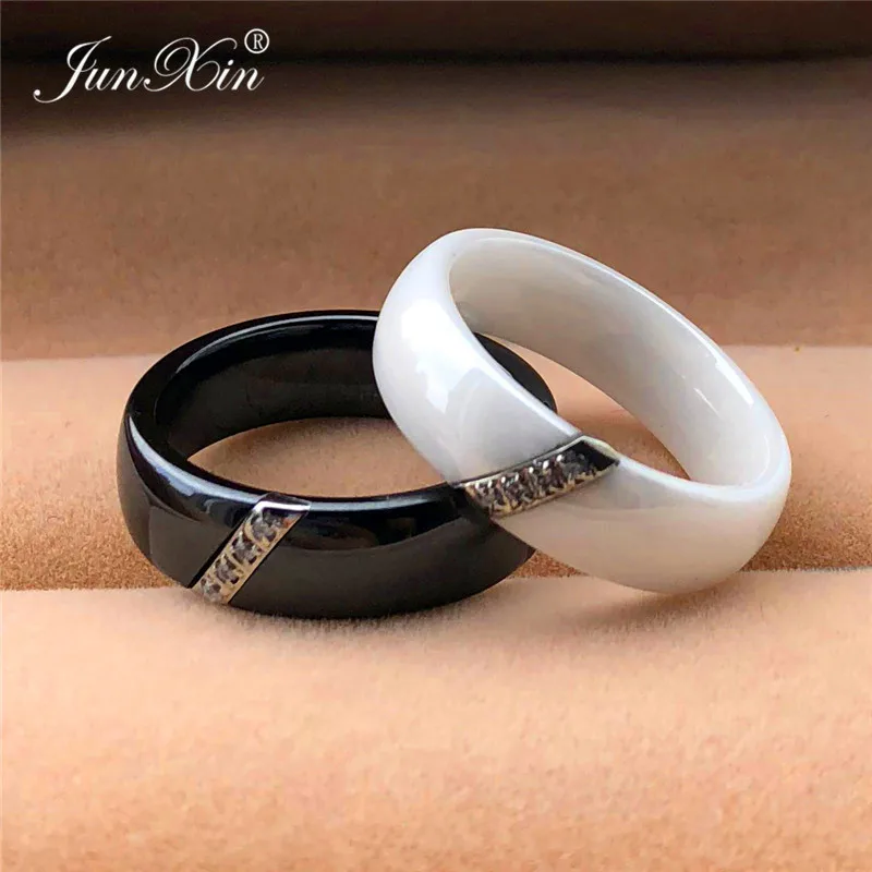 

2019 Fashion Black/White Ceramic Ring Titanium Steel Zircon Couple Rings Vintage Love Engagement Rings For Men And Women