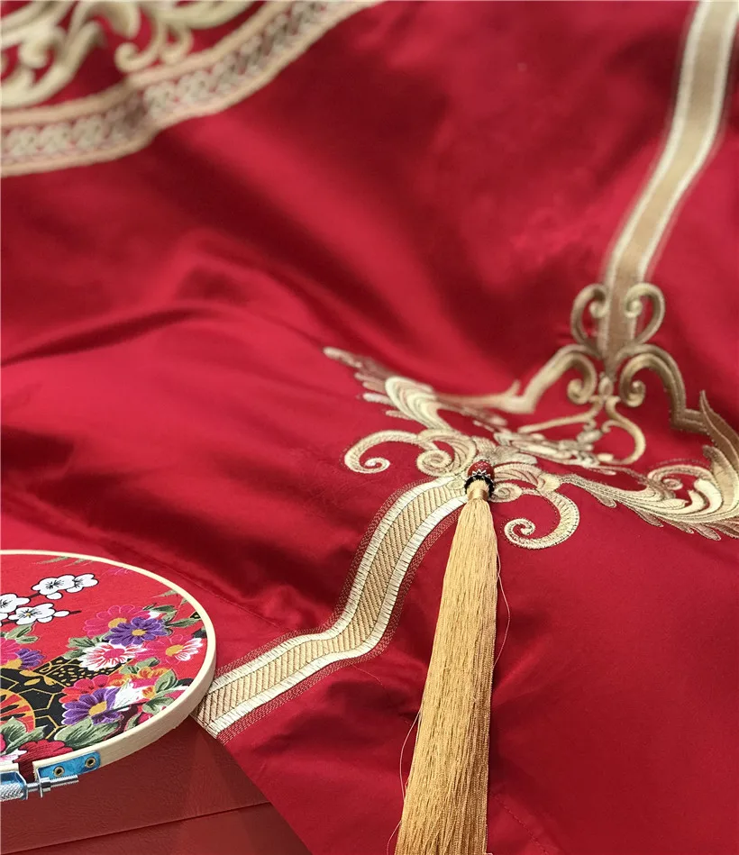 Waliicorners Egyptian Cotton Luxury Embroidery Red Wedding Bedding set Duvet cover Bed Sheets,Silky Ultra soft Queen King size 4/6/9- 11 IMG_8709