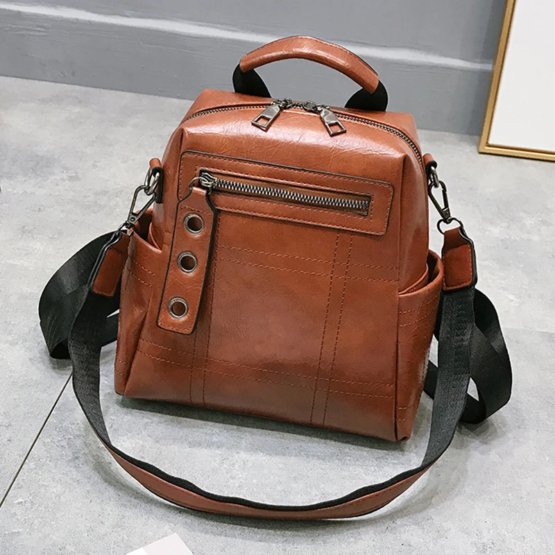 

Women Multifunction Backpack Soft Leather Fashion Shoulder Bag Female Large Solid Teenage Girls School Backpacks Travel Mochila