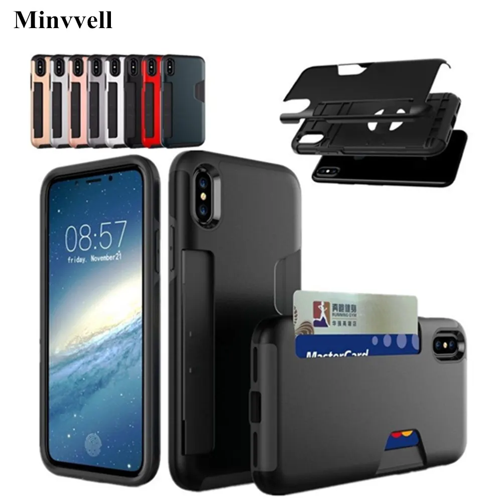 

Armor Case for iPhone 8 X 6 6S Plus 7 5 5S SE Shockproof Wallet Credit Card Holder Stand Case Cover For iPhone X 8 5 6s 7 Plus