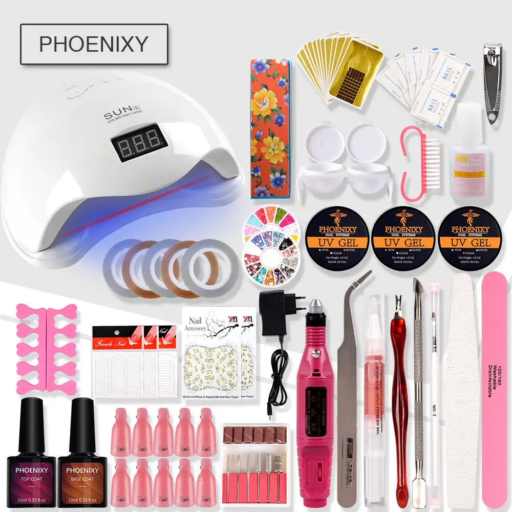 Набор сверлильных станков для ногтей Электрический набор для ногтей 48 Вт УФ светодиодный светильник 8 мл Гель-лак Электрическая ручка для маникюра Набор для дизайна ногтей инструмент маникюрный набор
