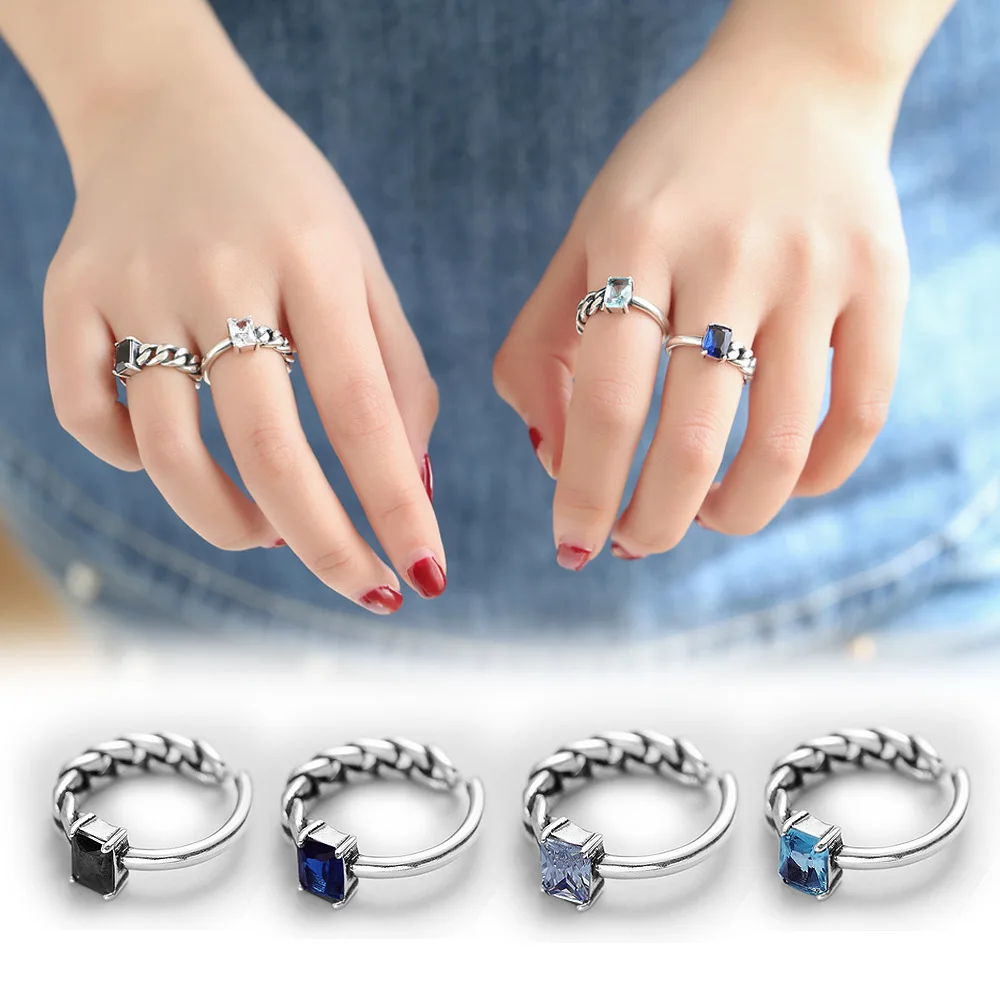 

100% 925 Anillos Pure Silver Zircon Adjustable Rings Trend Ancient Old Chain Design Vintage Ring For Women Male Punk Rock Ring