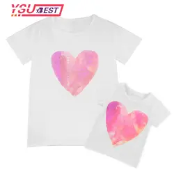 2019 новая семейная футболка, Одинаковая одежда для мамы и дочки, футболка с принтом персикового сердца, летняя одежда «Мама и я»