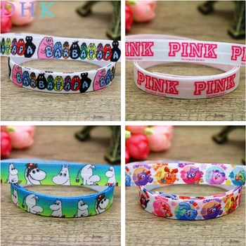 

DHK 5/8'' 5yards russia papa pink printed Fold Elastic FOE headband headwear hairband DIY decoration OEM C555